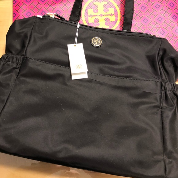 Tory Burch Handbags - Tory Burch Black Nylon Baby Tote with Gold Logo
